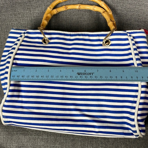 Nautical Navy and White Striped Purse with Bamboo Handles - Picture 16 of 17